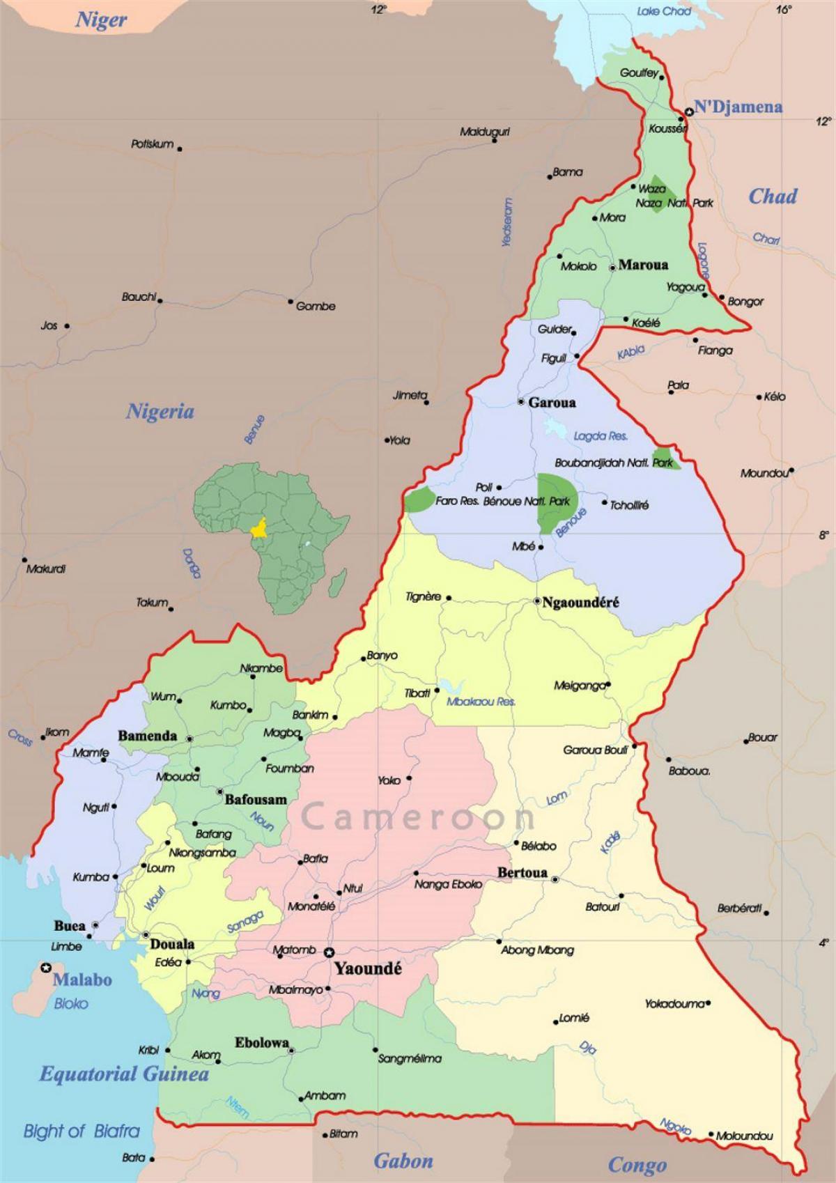 Камерун карта со градови